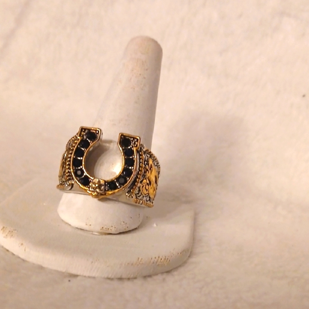Lucky Midnight Horseshoe Ring